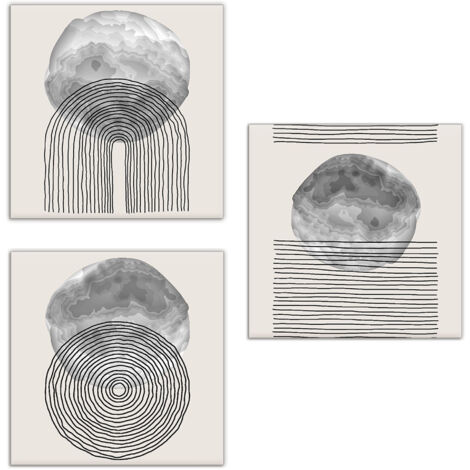 Lupia - Set 3 Quadri su Tela CANVAS DAY LINES 38x38 cm geometria astratta, Stampa Vivida, Pronto da Appendere, Decorazione per Soggiorno, Capezzale Testiera Camera da Letto, Cucina, Ufficio