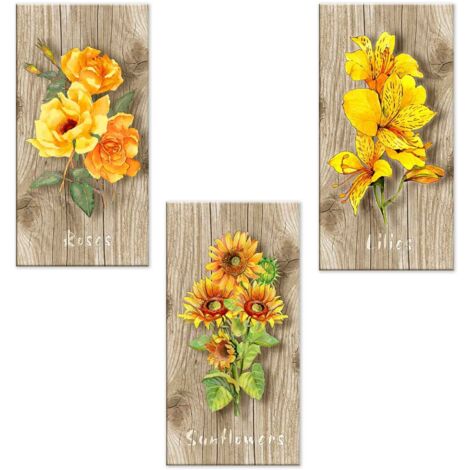 Lupia - Set 3 Quadri su Tela CANVAS DAY SUNFLOWERS 38x75 cm girasoli, Stampa Vivida, Pronto da Appendere, Decorazione per Soggiorno, Capezzale Testiera Camera da Letto, Cucina, Ufficio
