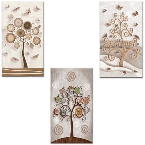 Lupia - Set 3 Quadri su Tela CANVAS DAY TREE 38x75 cm Albero della Vita, Stampa Vivida, Pronto da Appendere, Decorazione per Soggiorno, Capezzale Testiera Camera da Letto, Cucina, Ufficio