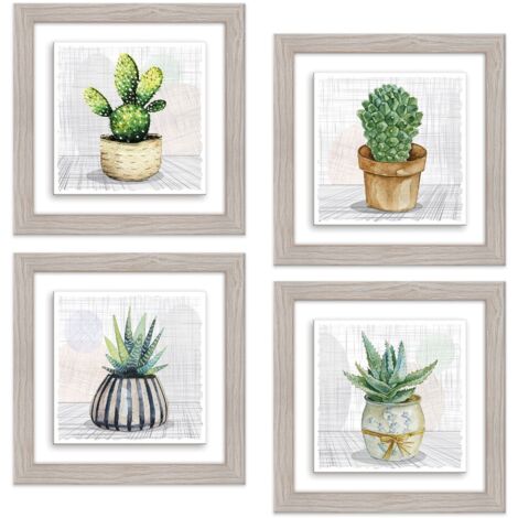 Lupia - Set 4 Quadri in Ceramica Moderna BOTANY con Cornice Shabby Beige, Decorazione Rilievo Vivace, per Soggiorno, Camera, Ufficio, Ideale per Regali, 18x18cm o 29x29cm, Made in Italy 29x29 cm
