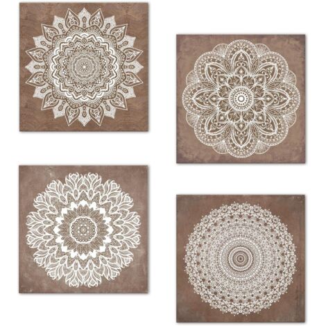Lupia - Set 4 Quadri Moderni su Carta telata AZULEJOS Mandala 16x16 cm, Pronti da Appendere, Multicolore, Carta, Decorazione per Cucina, Soggiorno, Ufficio, Idea regalo bomboniera