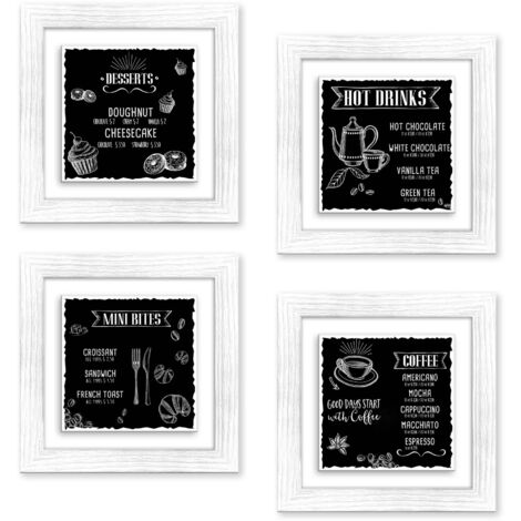 Lupia - Set 4 QUADRI su CERAMICA cornice Shabby MODERN White BLACKBOARD 18x18 cm