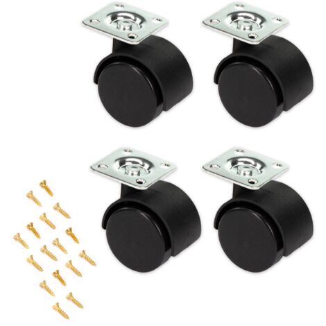 Lupia - Set di 4 Ruote per mobili 4 cm Nere piroettanti, Rotelle con piastra di montaggio e viti incluse
