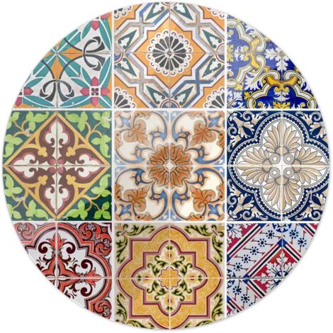Lupia - Sottopentola Rotondo in Vetro Temperato TILES, Stampa a Colori, Protezione Superfici Calde, Facile da Pulire, Diametro 21 cm, Spessore 14 mm, Appendibile, Made in Italy, supporto in Legno