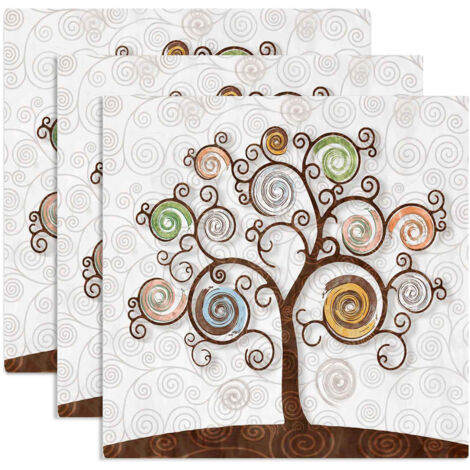 Lupia - Sottotutto decorato Albero della Vita in Legno QUADRATO Sotto bicchiere, piatto, pentola TREE WHITE 10x10 cm Set 3 pz