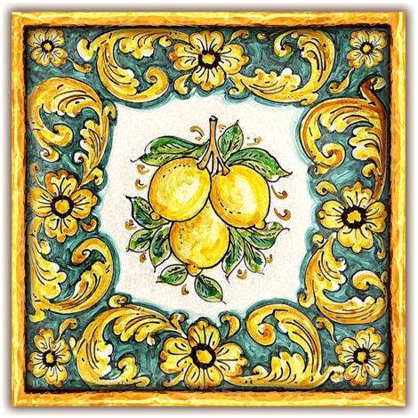 Lupia - Sottotutto decorato in Legno QUADRATO Sotto bicchiere, piatto, pentola LIMONI DI SICILIA 32x32 cm