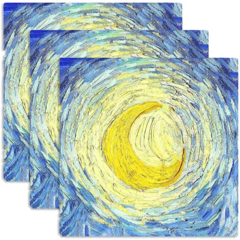 Lupia - Sottotutto decorato in Legno QUADRATO Sotto bicchiere, piatto, pentola NOTTE STELLATA 10x10 cm Set 3 pz
