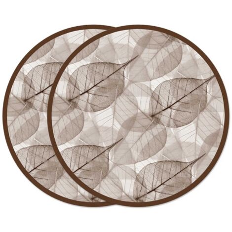 Lupia - Sottotutto decorato in Legno Rotondo Sotto bicchiere, piatto, pentola LEAVES BROWN 20 cm Set 2 pz