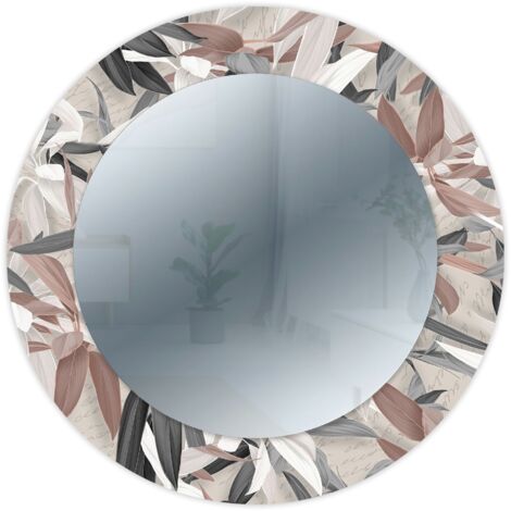 Lupia - Specchio da Parete Rotondo 65 cm, Design Moderno con Cornice Stampata in legno LEAVES MIX, MIRROR FANTASY,  per Ingresso, Soggiorno, Camera da Letto, Bagno, Stile Industriale, Classico