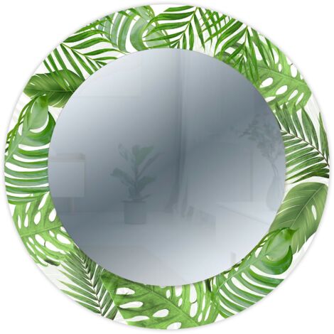 Lupia - Specchio da Parete Rotondo, MIRROR FANTASY TROPICAL GREEN, Design Moderno con Cornice Stampata in Legno, Adatto a Ingressi e Soggiorni, Decorazioni da Parete Moderne, diametro 65 cm