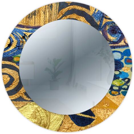 Lupia - Specchio da Parete Rotondo Moderno, Design Klimt Gold Oro, Diametro 65 cm, Cornice Stampata in Legno, Perfetto per Camera da Letto, Soggiorno, Ingresso, Ambiente Industriale e Classico, MIRROR