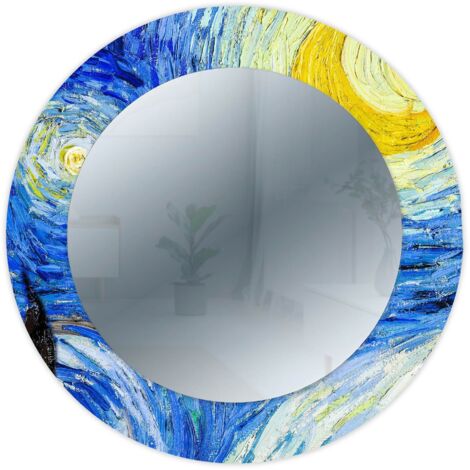 Lupia - Specchio da Parete Rotondo Moderno, MIRROR FANTASY NOTTE STELLATA Van Gogh, Cornice Stampata in Legno, Decorazione per Camera da Letto, Soggiorno, Ingresso, diametro 65 cm