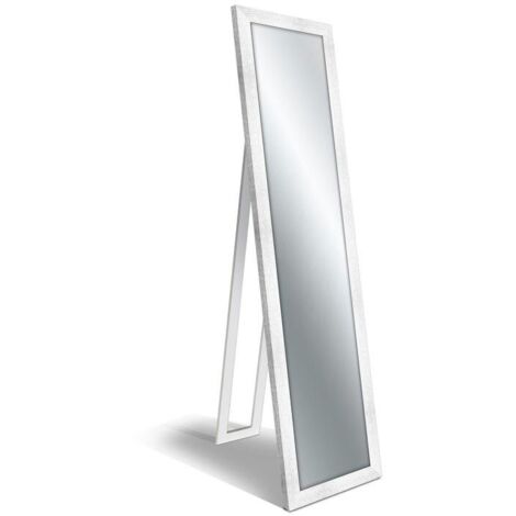 Lupia - Specchio da Terra Moderno BOSTON FLOOR MIRROR 40x160 cm, Specchio Regolabile e Montabile a Parete, Vetro Cristallo Italiano, Cornice in Legno Ecologico, Argento Bianca Shabby