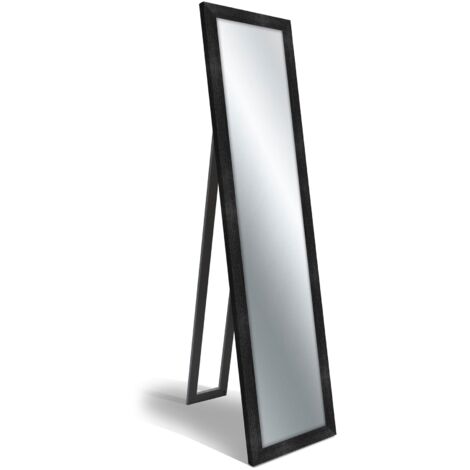 Lupia - Specchio da Terra Moderno BOSTON SHABBY BLACK FLOOR MIRROR 40x160 cm, con cornice ecologica, Vetro cristallo riflettente, Facile montaggio con cavalletto regolabile o montaggio a parete, Nero,