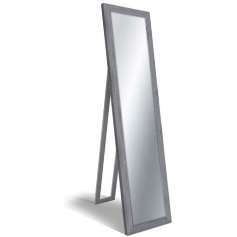 Lupia - Specchio da Terra Moderno BOSTON SHABBY GREY FLOOR MIRROR 40x156 cm, Cornice in Legno Ecologico, Specchio Vetro Cristallo, Regolabile con Cavalletto o da Parete, Vetro, Made in Italy