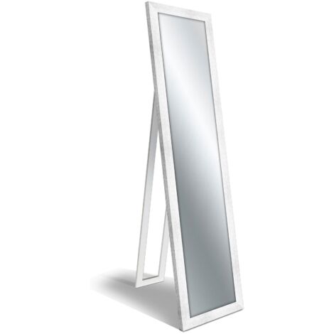Lupia - Specchio da Terra Moderno BOSTON SHABBY WHITE FLOOR MIRROR 40x160cm, Cornice Legno Ecologico, Regolabile con Cavalletto o Appendibile, Vetro Cristallo Riflettente, Bianco, Legno