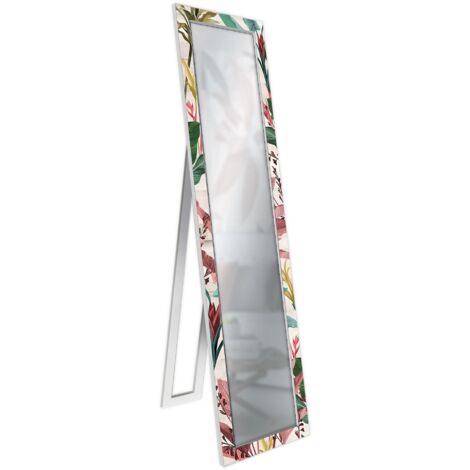 Lupia - Specchio da Terra Moderno FLOOR MIRROR DECO 40x156 cm BANANA LEAVES BEIGE, Specchiera con Cornice Stampata in Legno Regolabile con cavalletto e Montabile a Parete