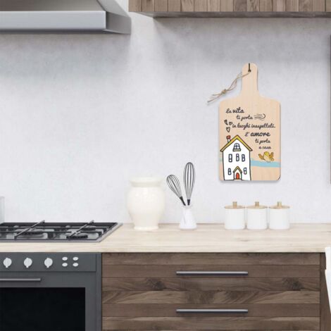 Lupia - Tagliere Decorativo con Manico, Frasi e disegni a Tema, colorato, Souvenir Artigianale, Appendibile in Cucina, Made in Italy, Legno multistrato 11x21,5 cm - VIAGGIO DELLA VITA DRAW