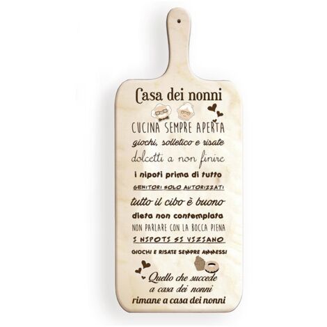 Lupia - Tagliere Decorativo LIGHT con manico in Legno 14,5x36,5 cm CASA DEI NONNI, Regalo per la festa dei NONNI, compleanno, anniversario, onomastico