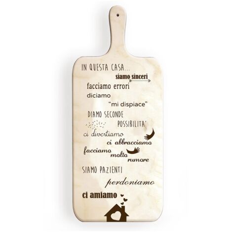 Lupia - Tagliere Decorativo LIGHT con manico in Legno 14,5x36,5 cm CASA DOLCE CASA Regalo per la Famiglia, compleanno, anniversario, onomastico