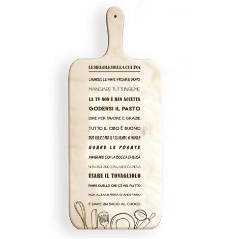 Lupia - Tagliere Decorativo LIGHT con manico in Legno 14,5x36,5 cm LE REGOLE DELLA CUCINA Regalo per la Famiglia, compleanno, anniversario, onomastico