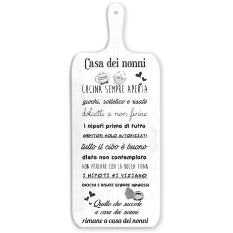 Lupia - Tagliere Decorativo LIGHT WHITE con manico in Legno 15x37 cm Regalo per la festa dei NONNI, compleanno, anniversario, onomastico