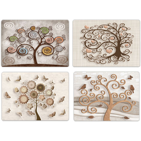 Lupia - Tovagliette americane lavabili, set da 4 pezzi in PVC rettangolari 28,5x43 cm XXL, decorate tema Albero della vita TREE da colazione pranzo cena da tavola in cucina bar pizzeria pub birreria