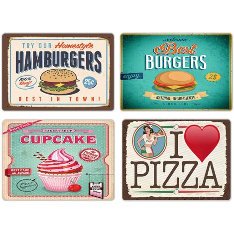 Lupia - Tovagliette americane lavabili, set da 4 pezzi in PVC rettangolari 28,5x43 cm XXL, decorate tema FOOD, da colazione pranzo cena, da tavola in cucina, bar, pizzeria, pub, birreria, ristorante