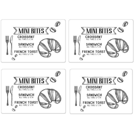 Lupia - Tovagliette americane lavabili, set da 4 pezzi in PVC rettangolari 28,5x43 cm XXL, decorate tema MINI BITES, colazione pranzo cena da tavola in cucina, bar, pizzeria, pub, birreria, ristorante