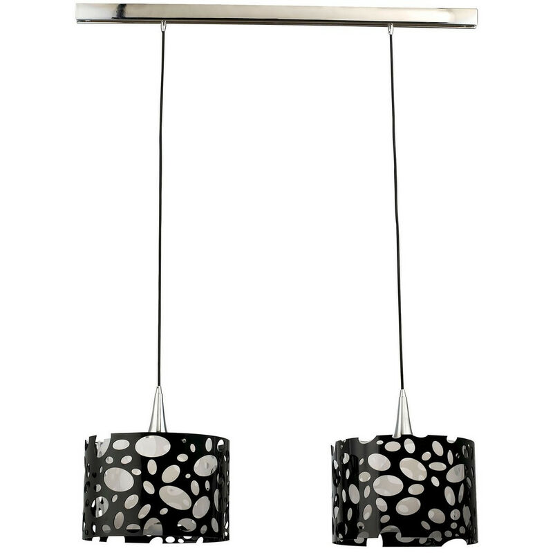 Inspired Mantra Lupin Linear Pendant 2 Light E27 Line, Gloss Black/White Acrylic/Polished Chrome, cfl Lamps included