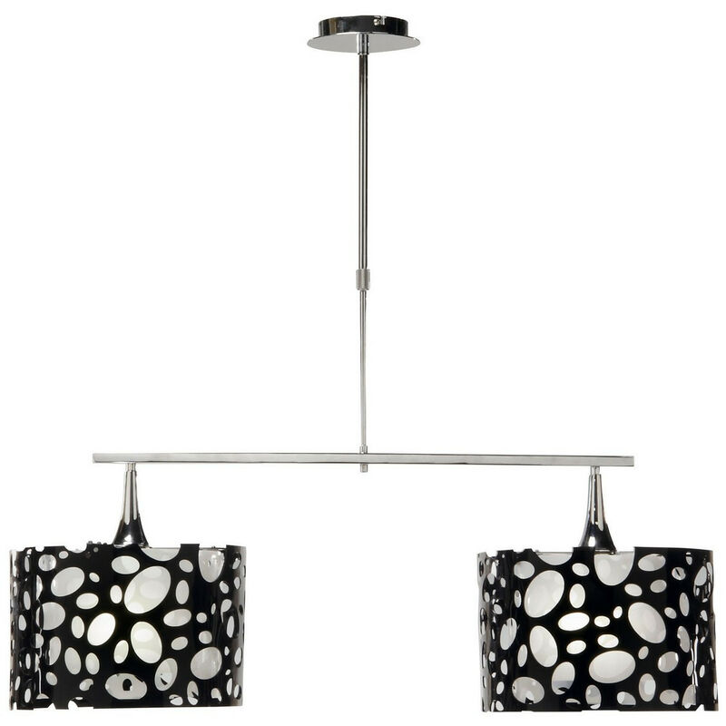 Inspired Mantra Lupin Linear Pendant 2 Light E27, Gloss Black, White Acrylic, Polished Chrome, cfl Lamps included