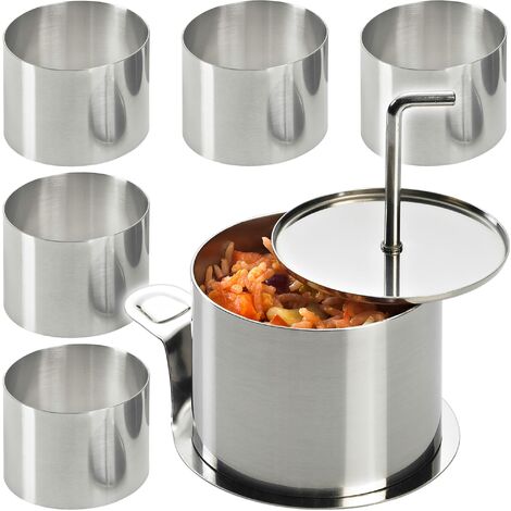 Lurch 220285 - Set da 8 Pezzi di Anelli per Cucina in Acciaio Inox: 5 Anelli di Diametro 7,5 cm x Altezza 5,5 cm, 1 pestello, 1 Vassoio