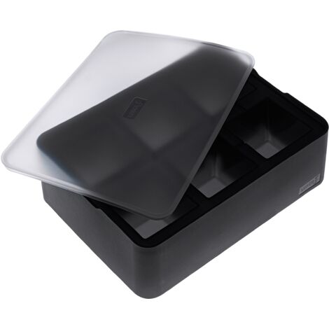 Lurch 240715 - Stampo per ghiaccio "cubetti" in silicone al 100% senza BPA, con coperchio per 6 cubetti di ghiaccio (5 x 5 cm), colore: Nero