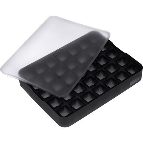 Lurch ICE FORMER Premium - Ghiacciapasta in silicone con coperchio per 35 cubetti di ghiaccio, dimensioni 2 cm, colore: Nero