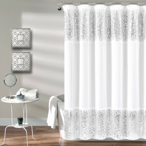 Lush Decor 1 tenda da doccia con paillettes luccicanti design chic scintillante per bagno, 178 x 182,9 cm, argento e bianco, 178 x 182,9 cm