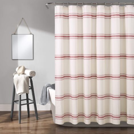 Lush Decor Tenda da doccia in cotone a righe, 182,9 x 182,9 cm (larghezza x lunghezza), colore: rosso, decorazione classica moderna e rustica per il bagno