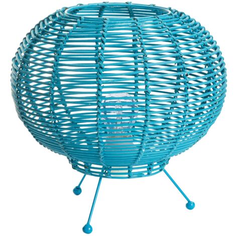 Lussiol 233744 Poster, Lampada Decorativa, Rattan Blu Turchese, Ø 30 x H 26 cm
