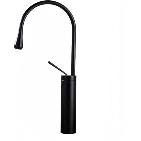 Lussuoso rubinetto per lavabo con maniglia singola lunga, foro singolo, per bagno, WC, cucina, bar, lavandino, lavabo, finiture in ottone massiccio, nero opaco, arco alto arrotondato