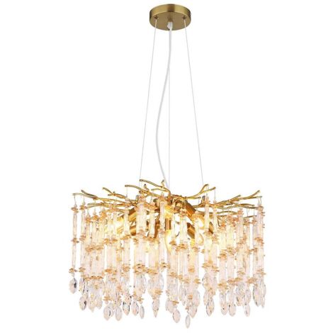 Luster Kronleuchter Pendelleuchte Hängelampe gold Glaskristalle klar amber H 120 cm