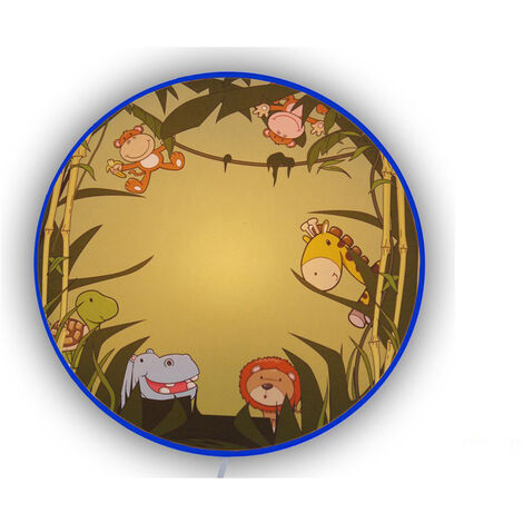 Lustige LED Wandlampe (Ø25cm) mit wilden Tieren Safari Feeling fürs Kinderzimmer