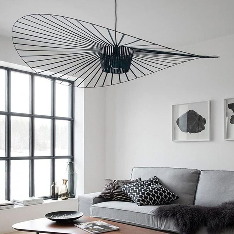 Lustre 120 cm, Suspension Rétro Vertigo Salon Lustre, Lampe led E27 Max 40W, Conception de Chapeau en Tissu de Fibre de Verre Simple et CréAtive,