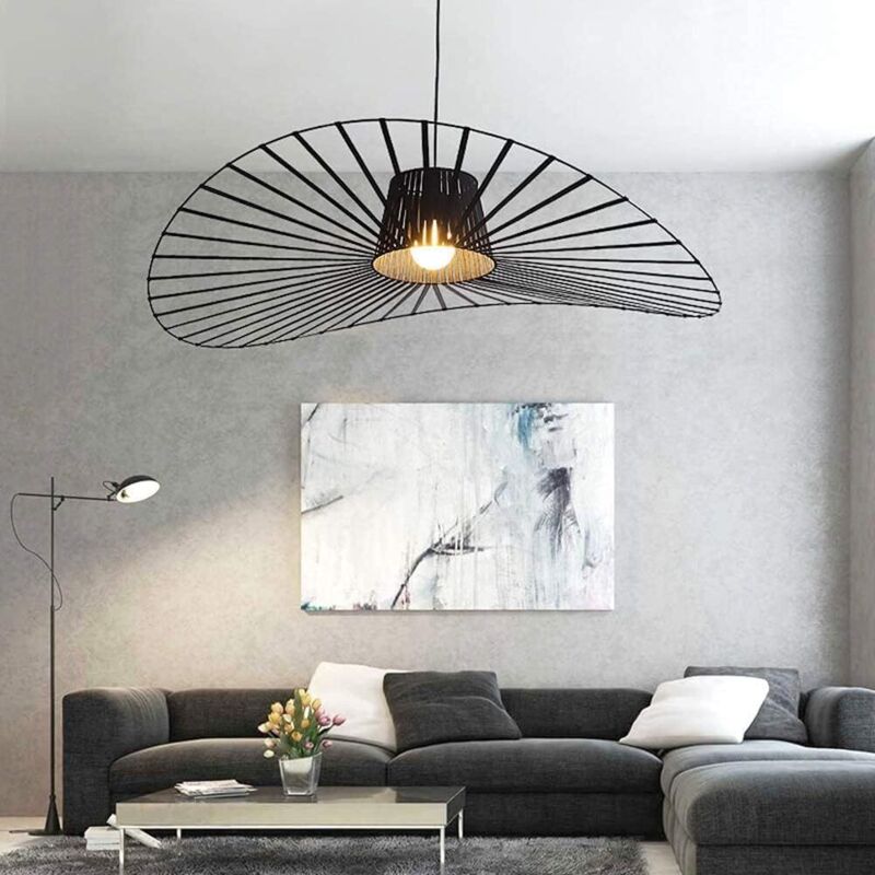 Lustre 120 cm, Suspension Rétro Vertigo Salon Lustre, Lampe LED E27 Max 40W, Conception de Chapeau en Tissu de Fibre de Verre Simple et CréAtive,