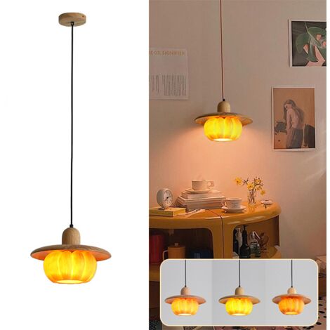 Lustre 28 cm, lampe suspendue, plafonnier suspendu, lampe à suspension avec abat-jour citrouille en résine, 3 températures de couleur réglables