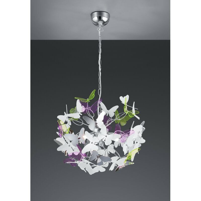Suspension Papillon 4xG9 Chrome Papillons Multicolores Ø50 cm Trio Lighting