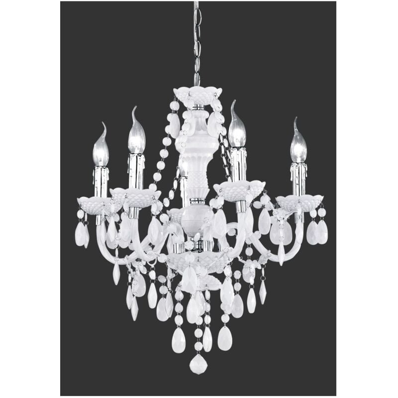 Lustre 5 Bras Classique Lüster Chrome et Blanc avec Trio Lighting Suspensions Décoratives