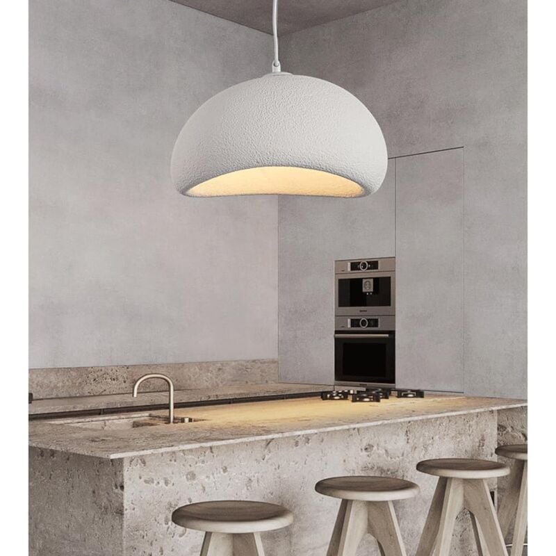 Lustre à abat-jour en pierre simulée de style japonais Wabi-sabi de 30 cm Lampes à suspension en résine à lumière naturelle Éclairage suspendu à vis