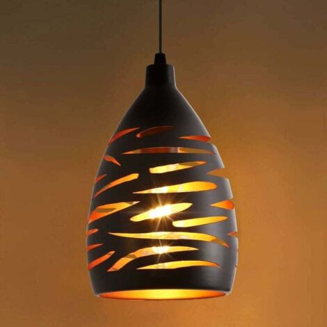 Lustre ajouré sculpté, modernedirigéLustre, plafonnier cage métallique, abat-jour noir