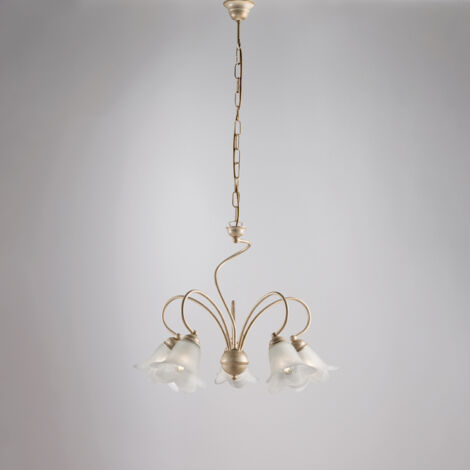 Lustre Alice Ivoire, Déco Or Antique, Verre Albâtre D.14, 5 Lumières D.57 Cm, Parfait Pour Salon Classique