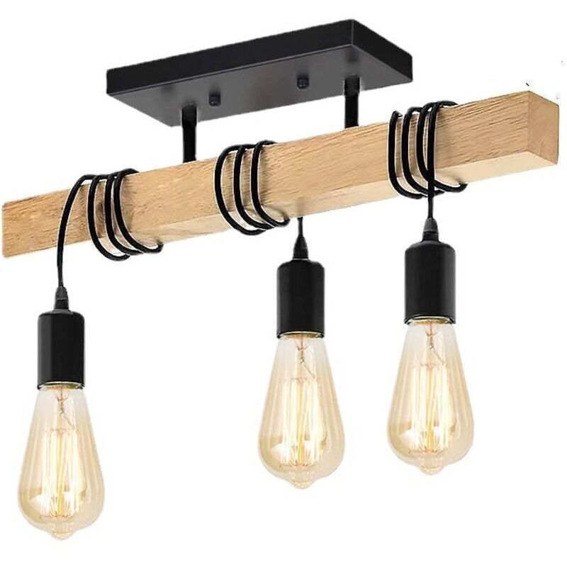 Lustre américain en bois massif, style industriel rétro créatif, couleur naturelle, œuvre d'art en bois à plusieurs têtes, lampe à double usage pour