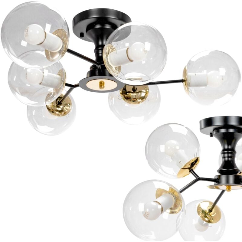 Toolight - lustre APP1134-6C noir or verre balles E27 6-POINTS de lumière